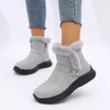 Faux Fur Buckle Boots - Gray