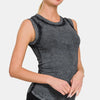Zenana Washed Ribbed Round Neck Slim Tank - ASHBLACK