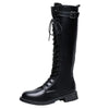 Leather Lace-Up Combat Boots - Black