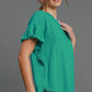 Umgee Full Size Raw Hem Ruffle Short Sleeve Blouse Plus Size - Farnelli