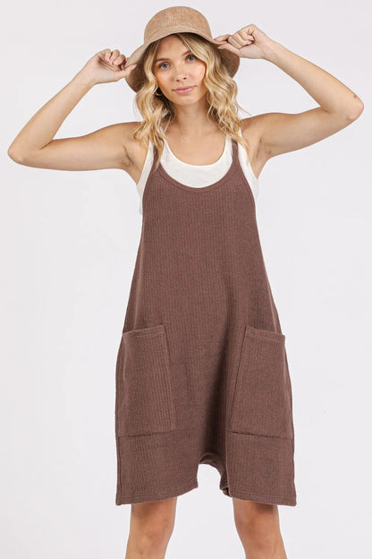 Mittoshop Scoop Neck Spaghetti Strap Overalls with Pockets - Farnelli