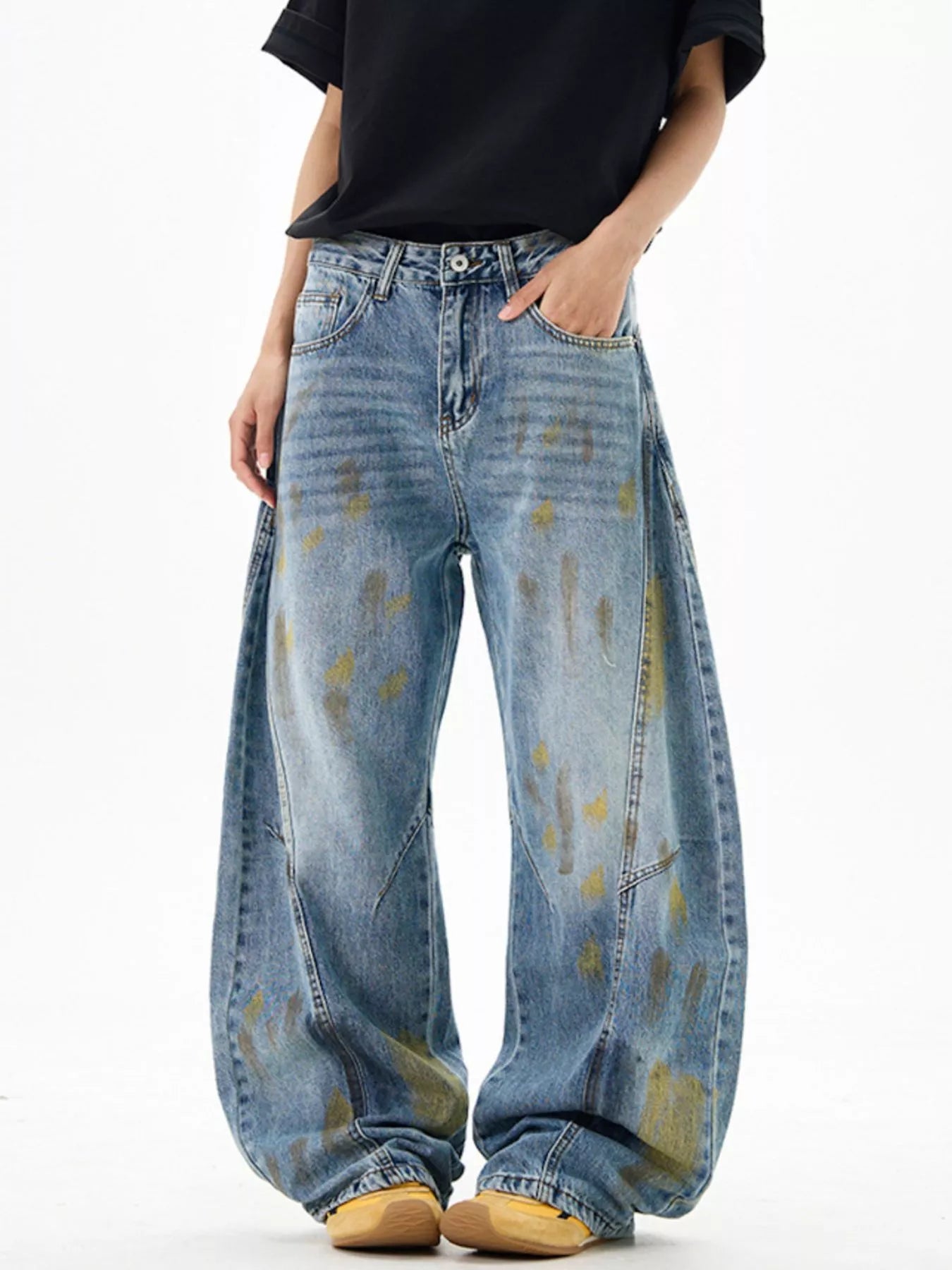Men's Paint Splattered Wide Leg Jeans - Farnelli