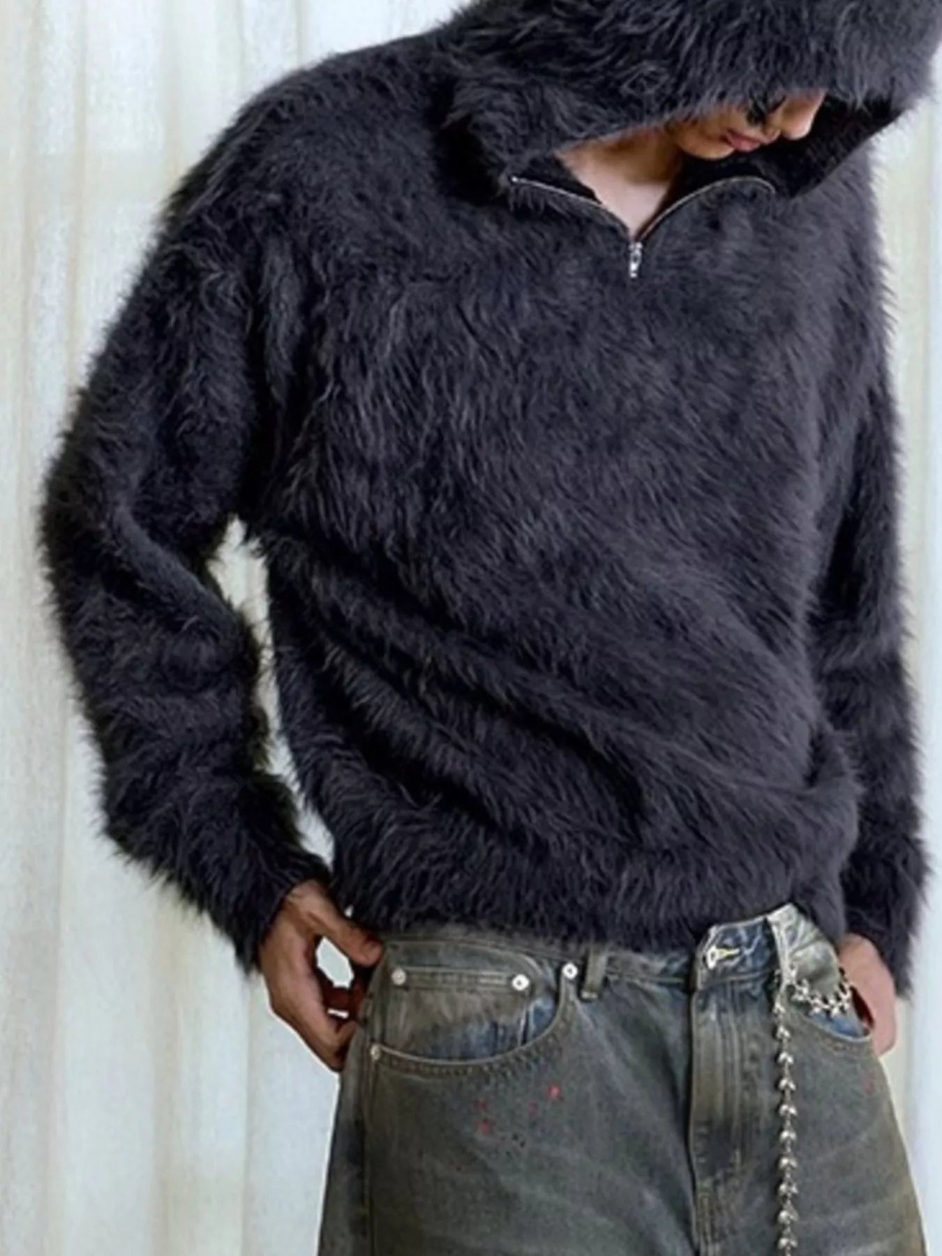 Men's Cozy Faux Fur Quarter-Zip Sweater - Farnelli
