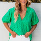 Arielle Embroidered Hollow-out Puff Sleeve Blouse - Farnelli
