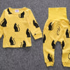 Children's Cute Cat Print Long Sleeve Top and Pants Set - Gold