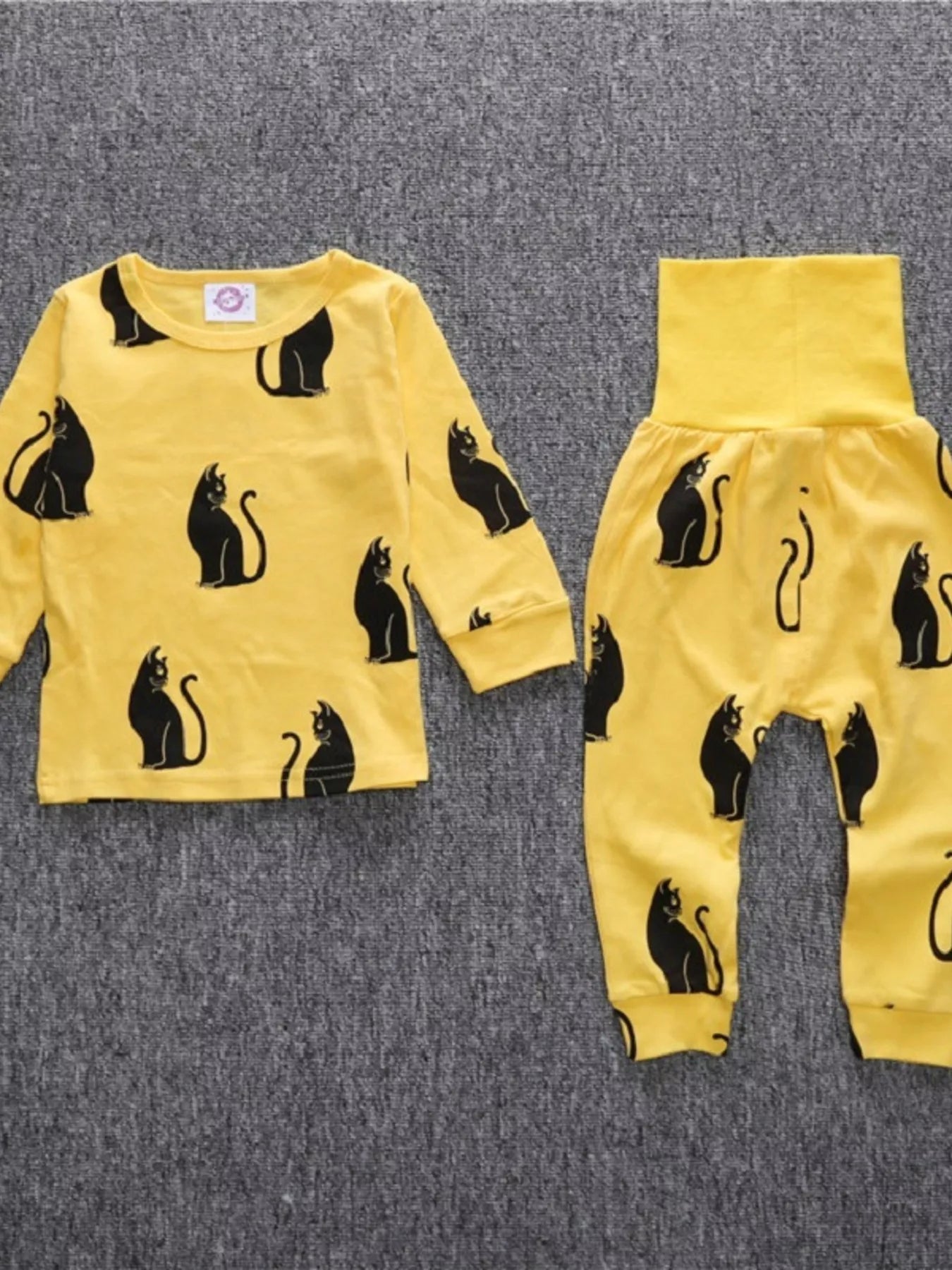Children's Cute Cat Print Long Sleeve Top and Pants Set - Farnelli