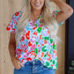 Artemis Leopard V Neck Short Sleeve Blouse - Farnelli