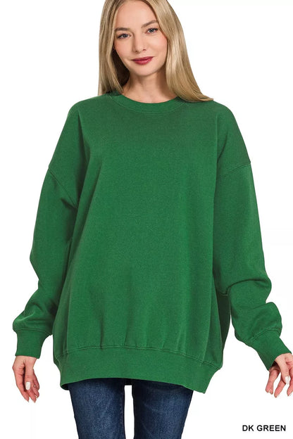 Zenana Oversized Round Neck Fleece Tunic Sweatshirt - Farnelli