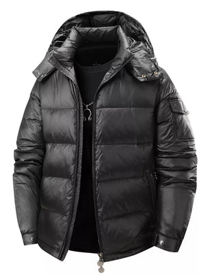 Men's Full Size Hooded Puffer Jacket with Side Zipper Pockets Plus Size - Farnelli