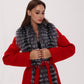 Genuine Silver Fox Virgin Wool Wrap Coat in Red