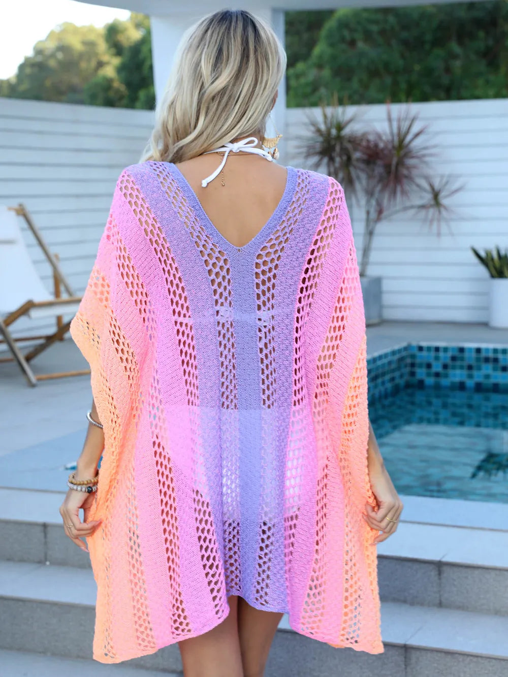 Openwork Contrast V-Neck Cover-Up - Farnelli
