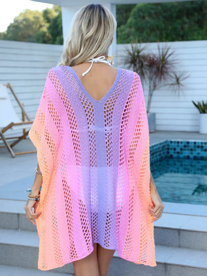 Openwork Contrast V-Neck Cover-Up - Farnelli