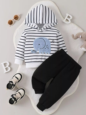 Children's Striped Elephant Hoodie & Pants Set - Farnelli