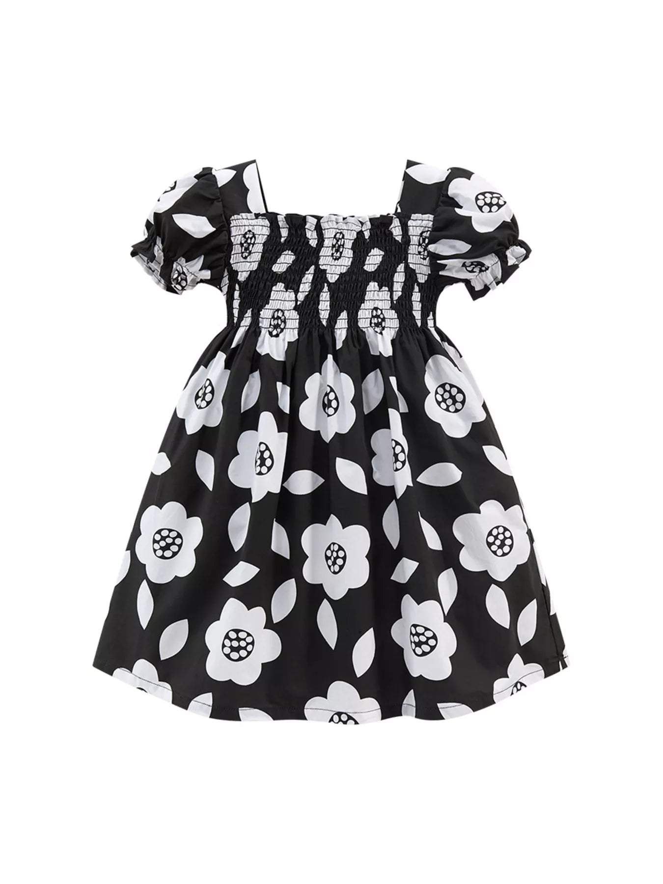 Children's Floral Print Smocked Casual Dress - Farnelli