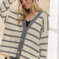ADORA Horizontally Striped Button Up Cardigan - Farnelli