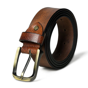 Eden Tan men's leather belt with a sleek buckle, made by Classy Leather Bags, displayed on a neutral background.