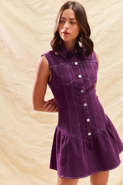 SO ME Button Down Sleeveless Collared Game Day Mini Dress - Farnelli