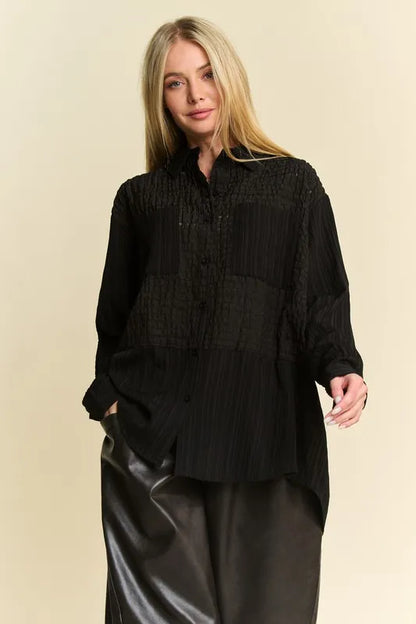 Davi & Dani Crinkled Jacquard Button Down Shirt - Farnelli