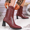 Leather Block Heel Boots - Red