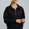 Umgee Half Zip Drop Shoulder Sweatshirt - Black