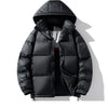 Men's Full Size Hooded Puffer Jacket with Drawstring Hem Plus Size - Black
