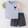 Children's Sheep Color Block Tee and Shorts Set - Light Blue