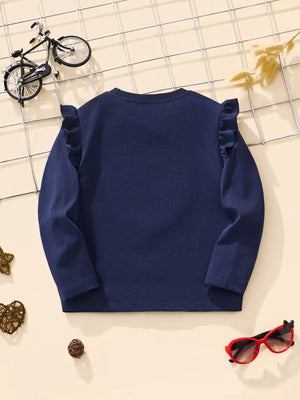 Children's Long Sleeve Heart Patch Ruffle Trim T-Shirt - Farnelli