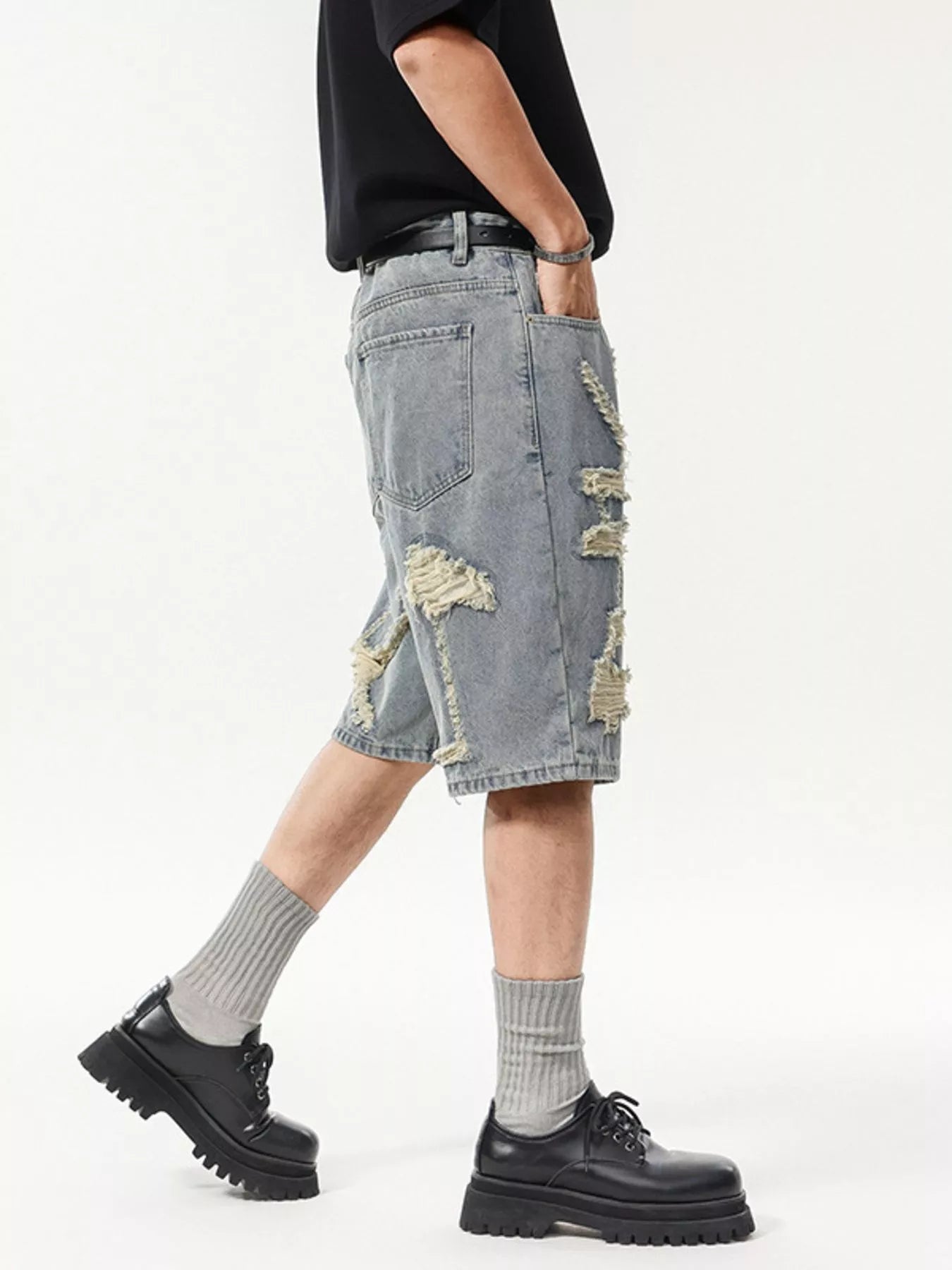 Men's Wash Distressed Denim Shorts - Farnelli
