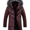 Men's Plus Size Longline Padded Winter Coat with Faux Fur Hood - Red