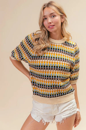 BiBi Multi Color Half Sleeve Sweater - Farnelli