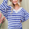 And The Why Striped Lace Detail V Neck Top - BLUE