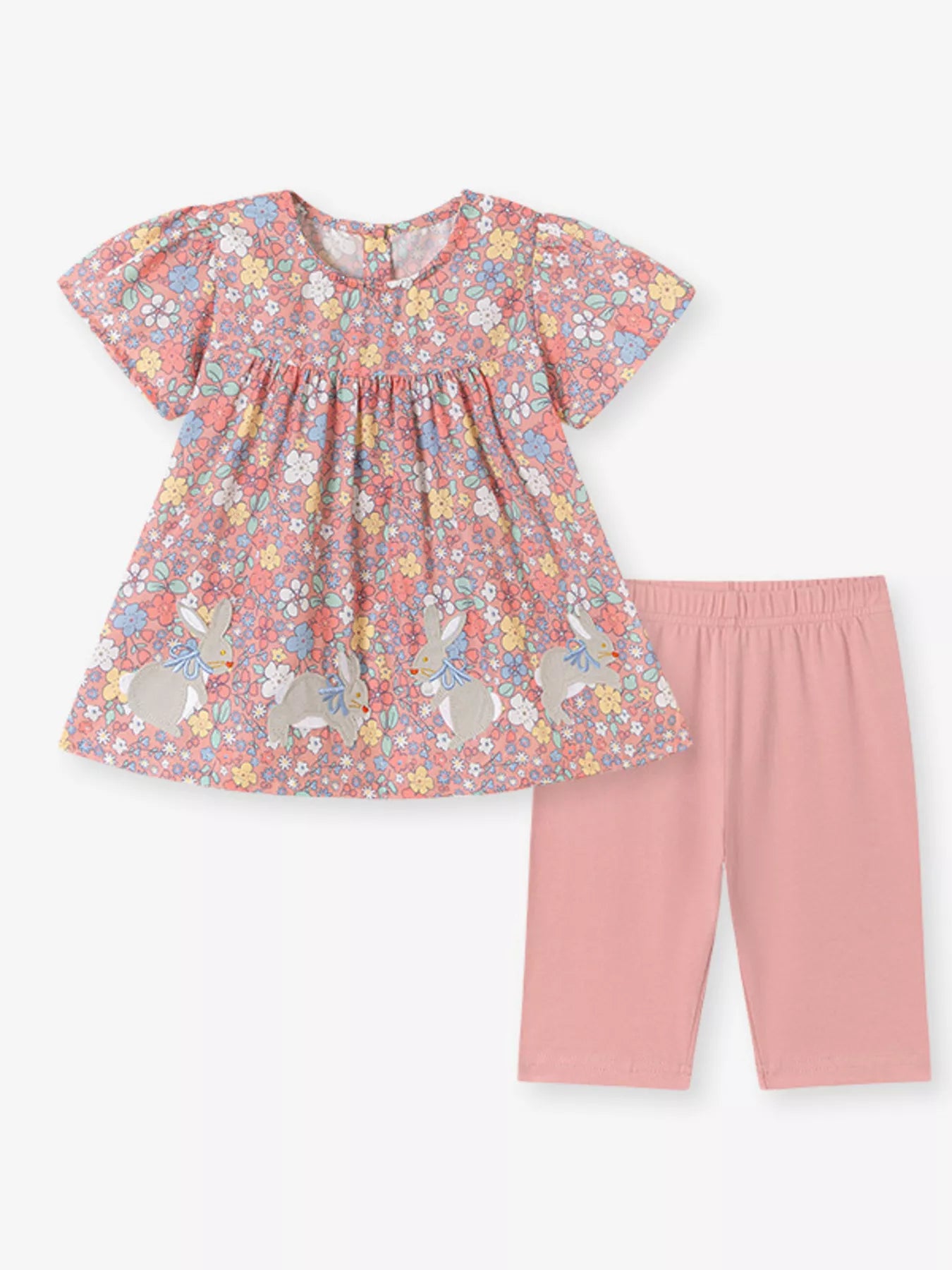 Children's Floral Bunny Print Top & Capri Leggings Set - Farnelli