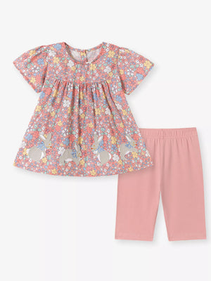Children's Floral Bunny Print Top & Capri Leggings Set - Farnelli
