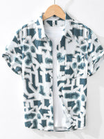 Men's Printed Button Up Short Sleeve Shirt - Farnelli