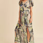 Aemi + Co Lace Detail Slit Geometric Print Short Sleeve Maxi Dress - Farnelli