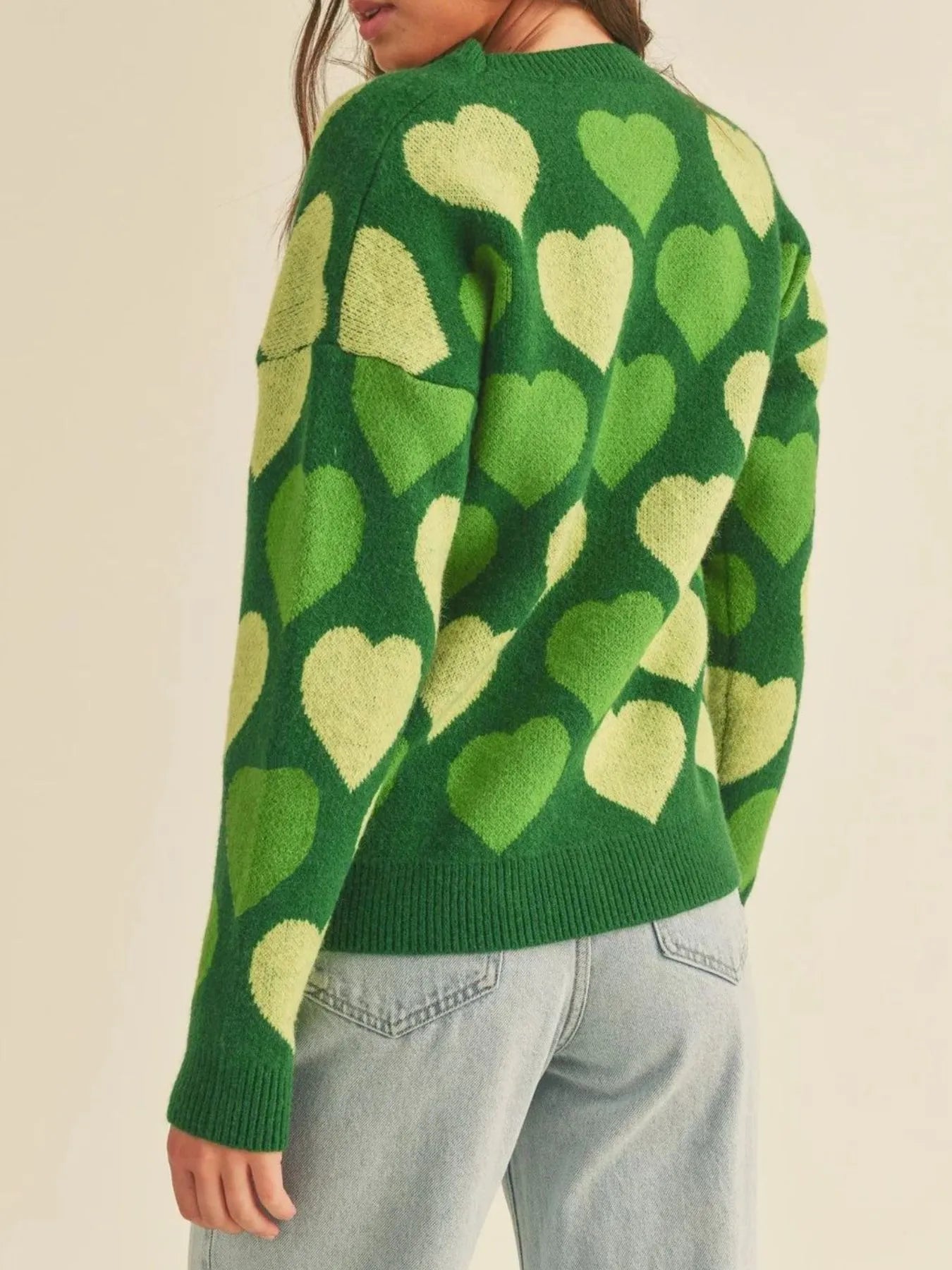 Heart Ribbed Hem Long Sleeve Sweater - Farnelli