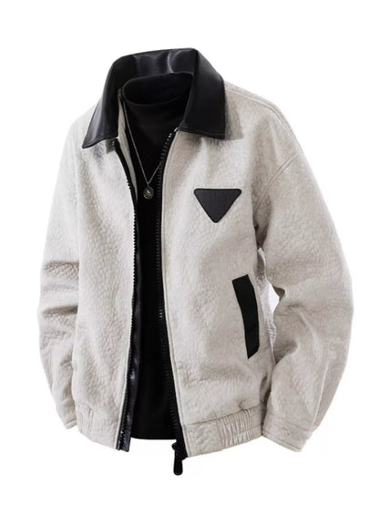 Men's Plus Size Leather Trimmed Zip Up Jacket - Farnelli