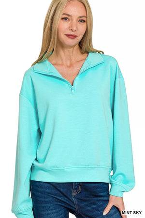 Zenana Scuba Half Zip Pullover Sweatshirt - Farnelli
