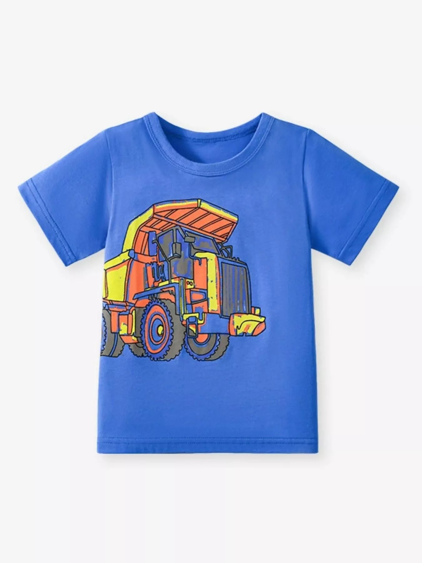 Children's Construction Vehicle Graphic Short Sleeve T-Shirt - Farnelli