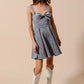 SO ME Mineral Washed Bow Ribbon Denim Flare Dress - Farnelli