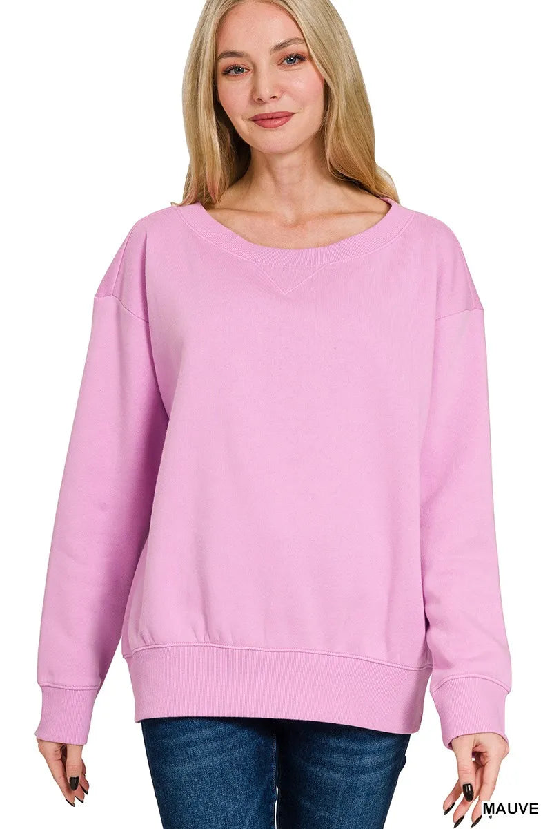 Zenana Fleece Boat Neck Sweatshirt - Farnelli