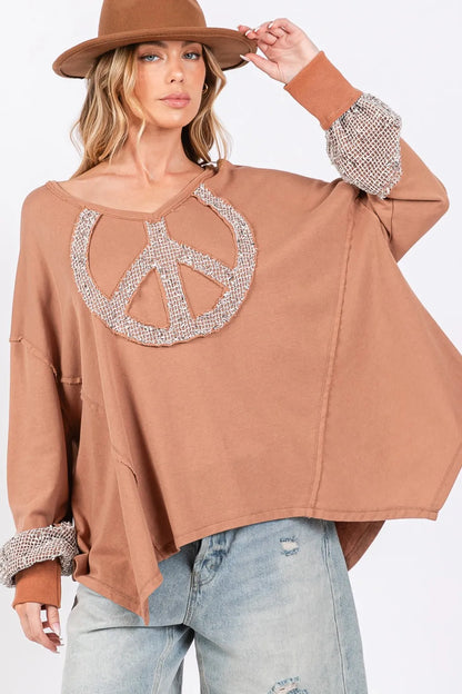 SAGE + FIG Peace Sign Mineral Wash Terry Top - Farnelli