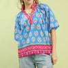 Umgee Boho Border Print Peasant Top - BLUE