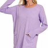 Zenana Viscose Long Sleeve Front Pockets Sweater - H LAVENDER