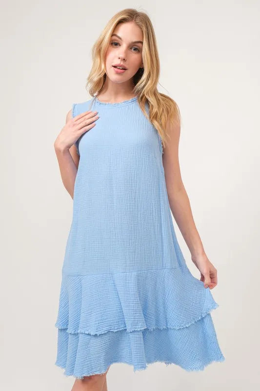 And The Why Washed Fringe Detail Tiered Dress - Farnelli