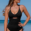 Cutout V-Neck Spaghetti Strap One-Piece Swimwear - Black