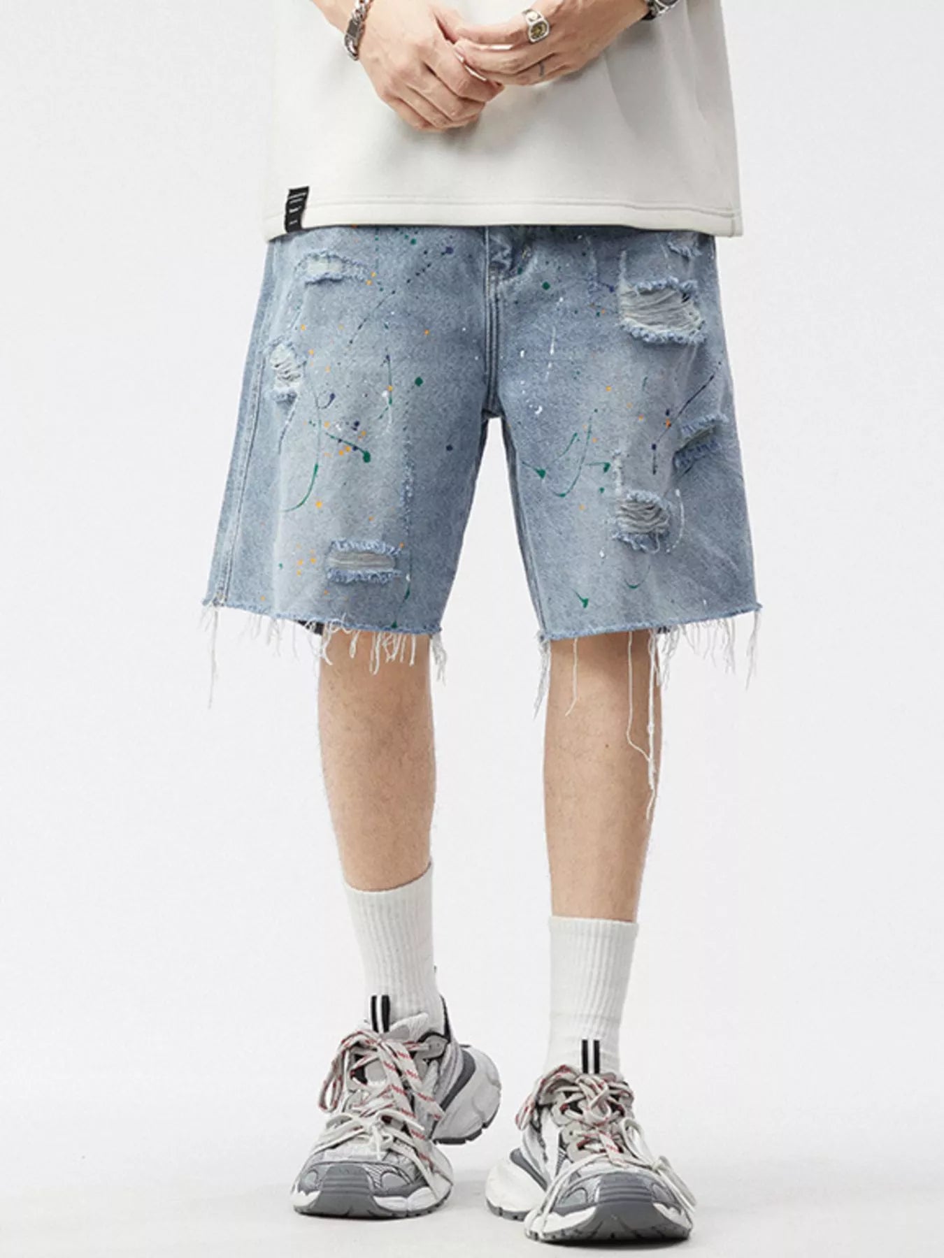 Men's Distressed Paint Splatter Denim Shorts - Farnelli