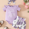 Children's Ruffled Bodysuit and Floral Shorts Set with Headband - Lavender Purple