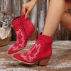 Point Toe Block Heels Boots - Red