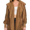 Zenana Hooded Faux Fur Jacket with Pockets - DEEP CAMEL